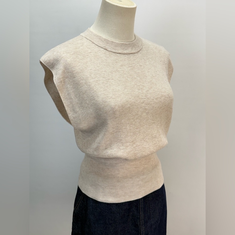 MOLLY BRACKEN Beige Sleeveless crew neck ribbed waist Knit top size S - Picture 7 of 13